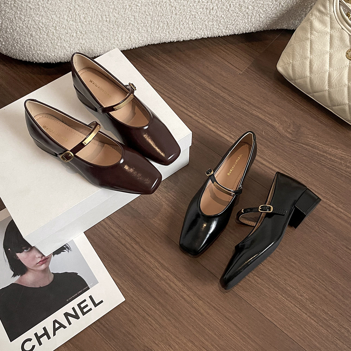 新款真皮小羊皮方头女鞋法式低跟（1-3CM）浅口女款2025新款爆款