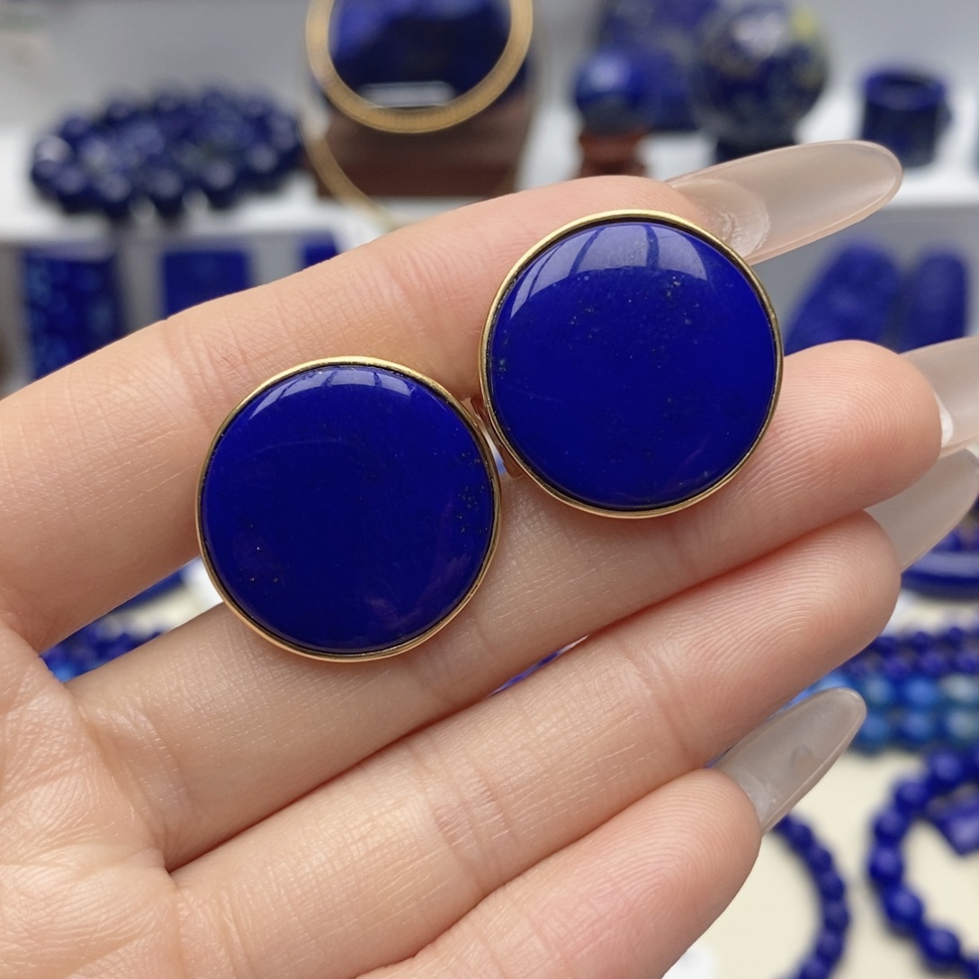 青金石银S925镀金镶嵌耳饰