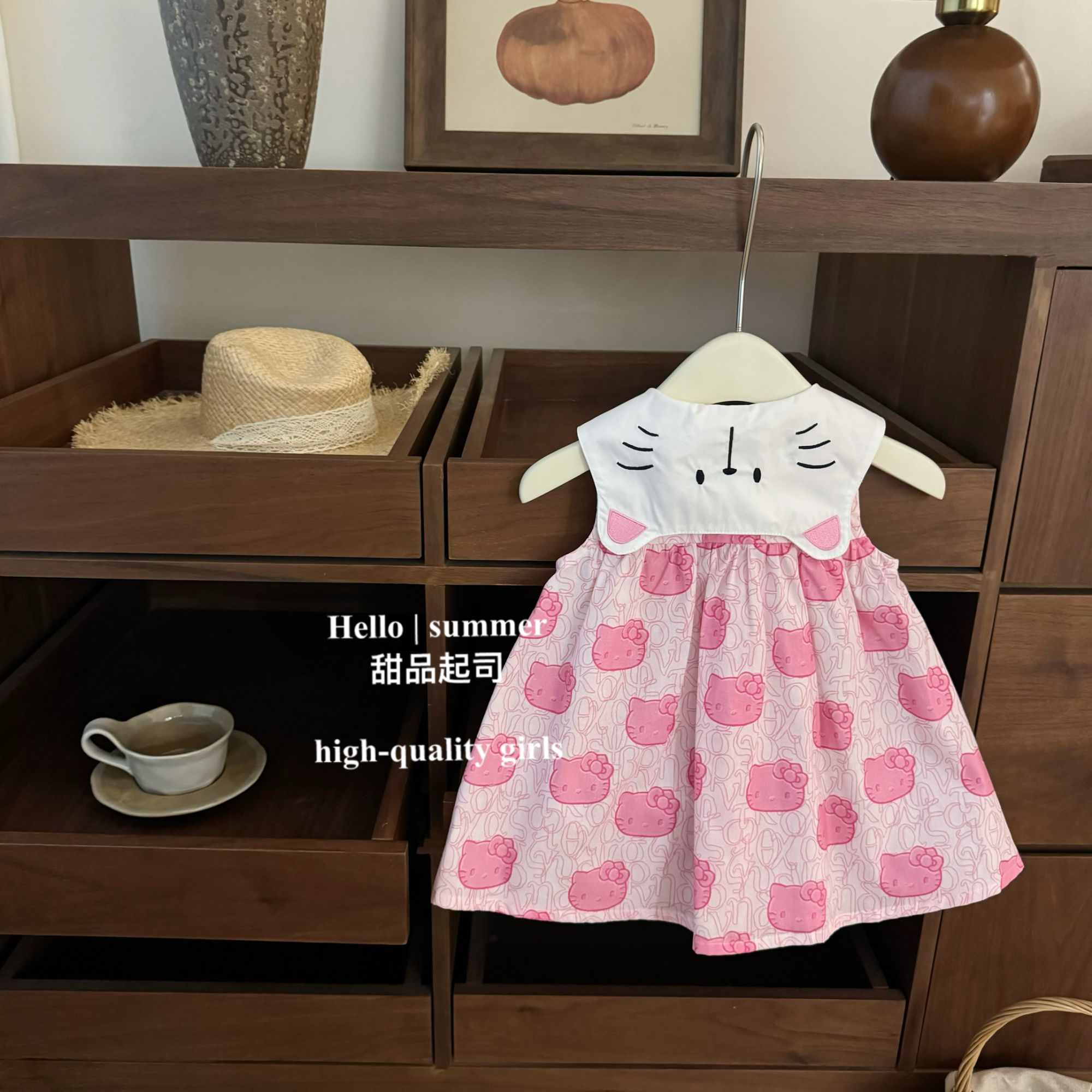 【甜品起司】粉粉凯蒂！女宝宝洋气可爱猫咪娃娃领裙子生日公主裙