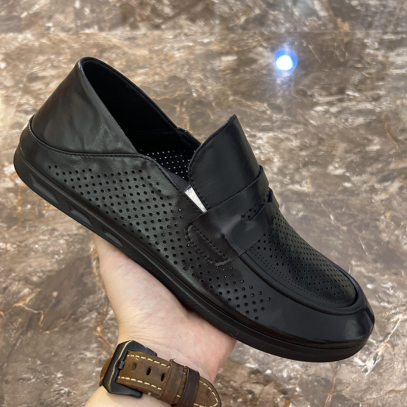 夏季透气豆豆鞋男款男式新款打孔镂空乐福鞋男士休闲皮鞋一脚蹬鞋