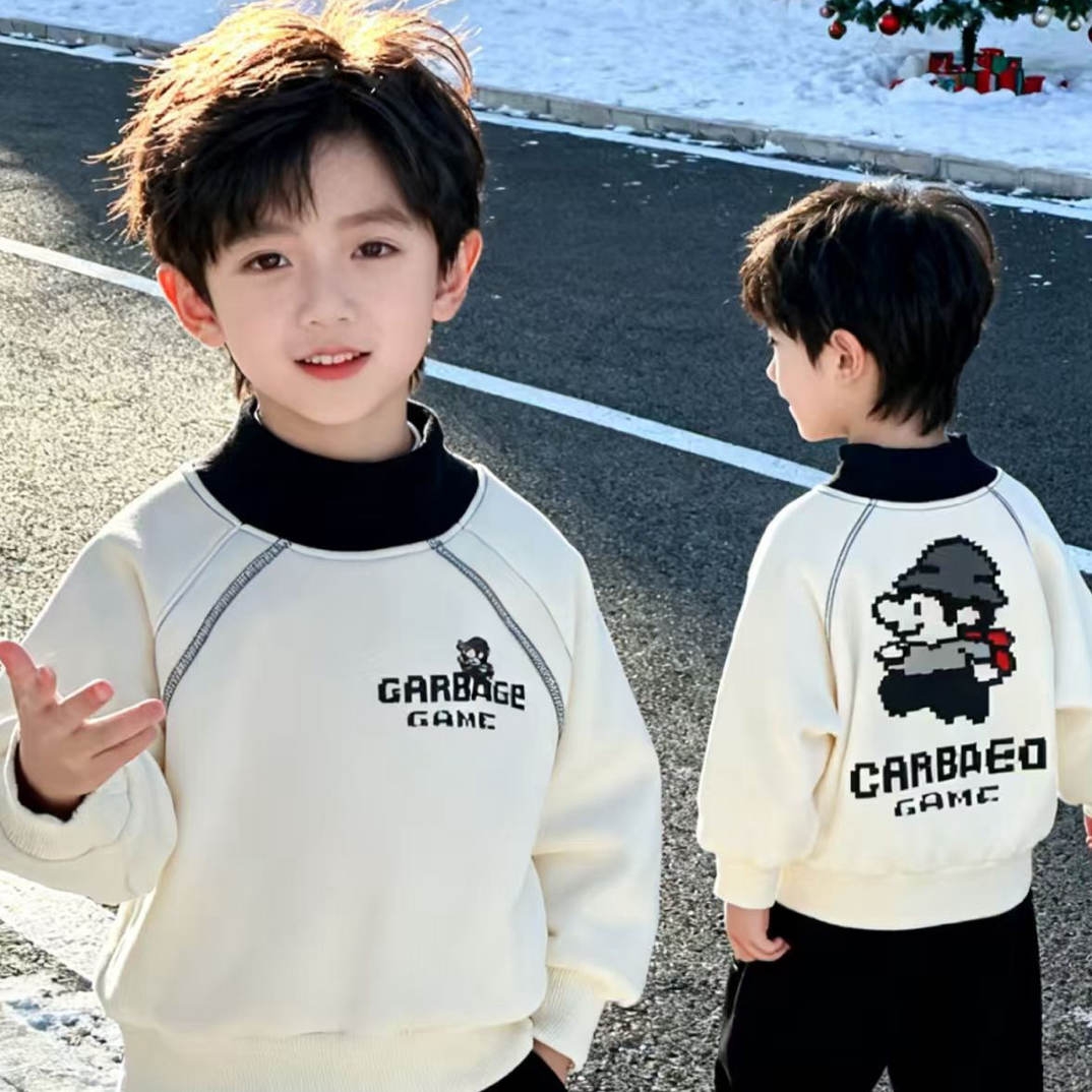 【500g羊羔绒】男童A类加绒卫衣韩版加厚宝宝套头上衣儿童冬款厚绒