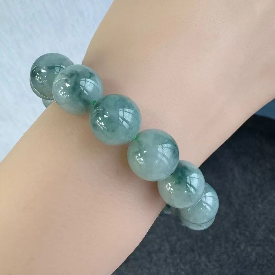 【杰缘珠宝】天然A货翡翠飘花圆珠手串 多样性发一件