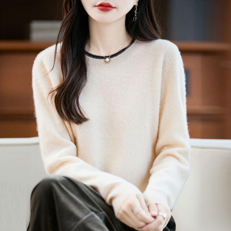 羊毛衫针织圆领女半高领长袖插肩镂空圆领衫毛衣