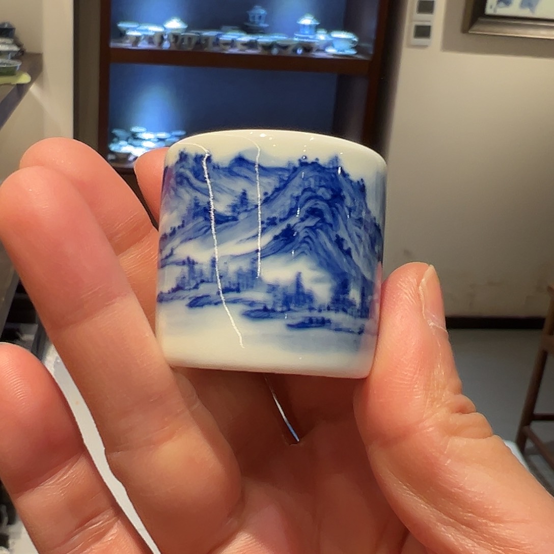 怡琅柴窑手工手绘山水盖置