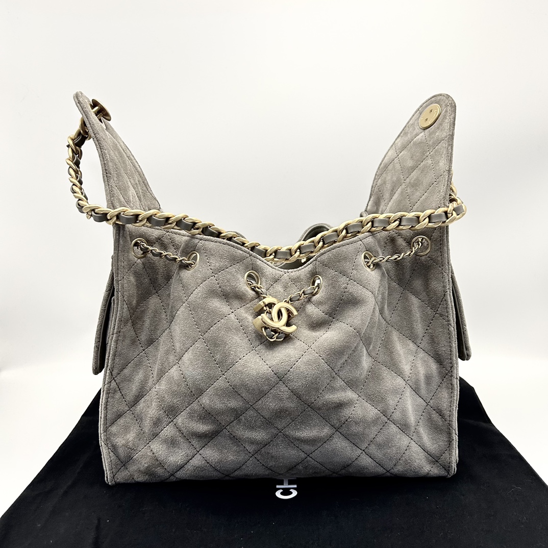 95新 Chanel/香奈儿 灰色小号麂皮25bag手提单肩包22806