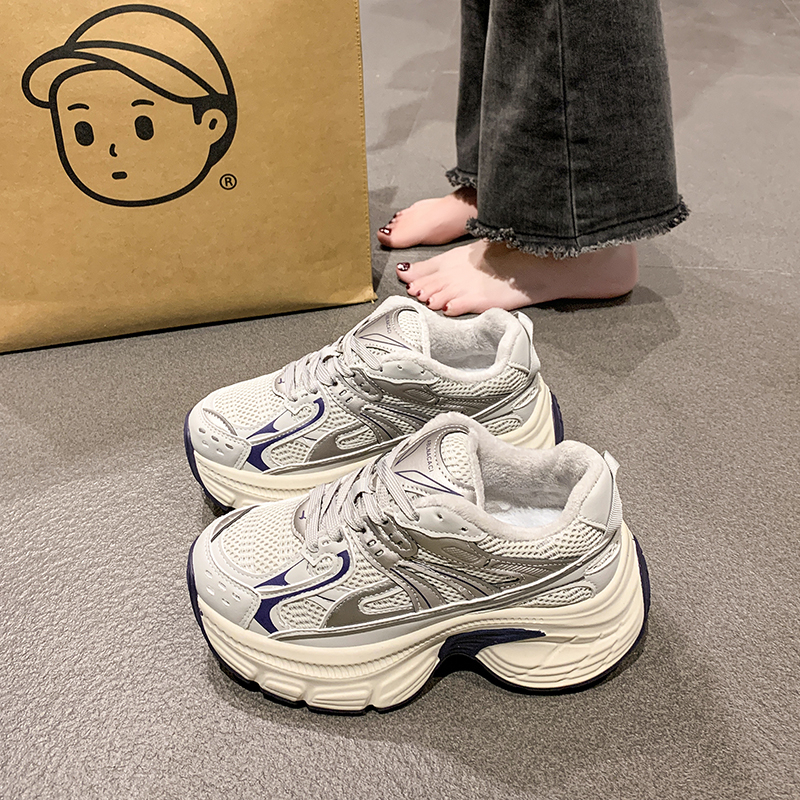 小个子8cm厚底增高老爹鞋女2026秋冬新款巴黎加绒保暖休闲运动鞋