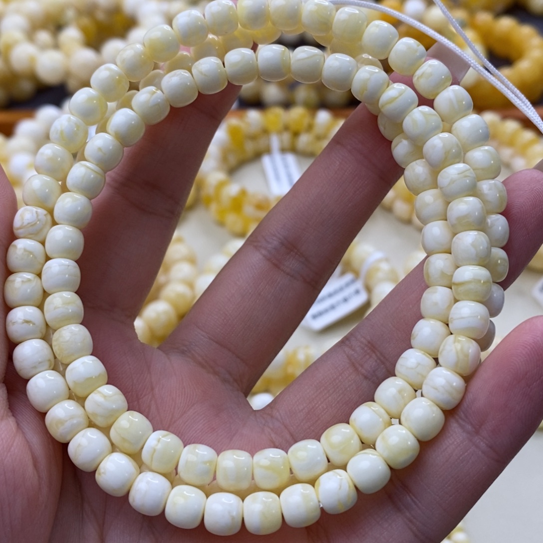 未镶嵌琥珀手链6.5m瓷白虎皮高桩老型108
