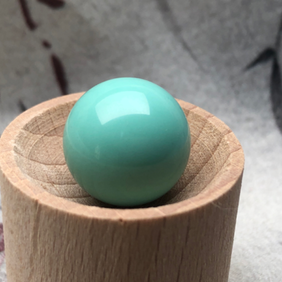 原矿绿松石，全品丫角山果冻料圆珠，15.5mm