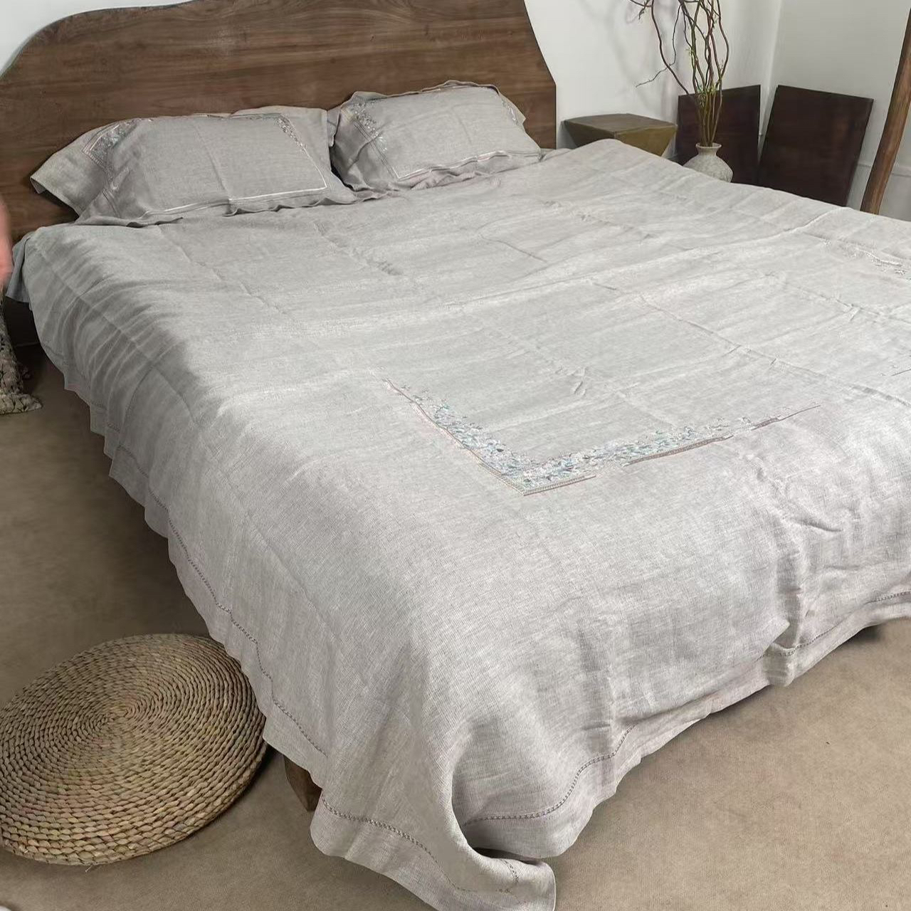 【芳菲庭】双雨露汉麻四件套100%汉麻床单被套高级床品绣花刺绣