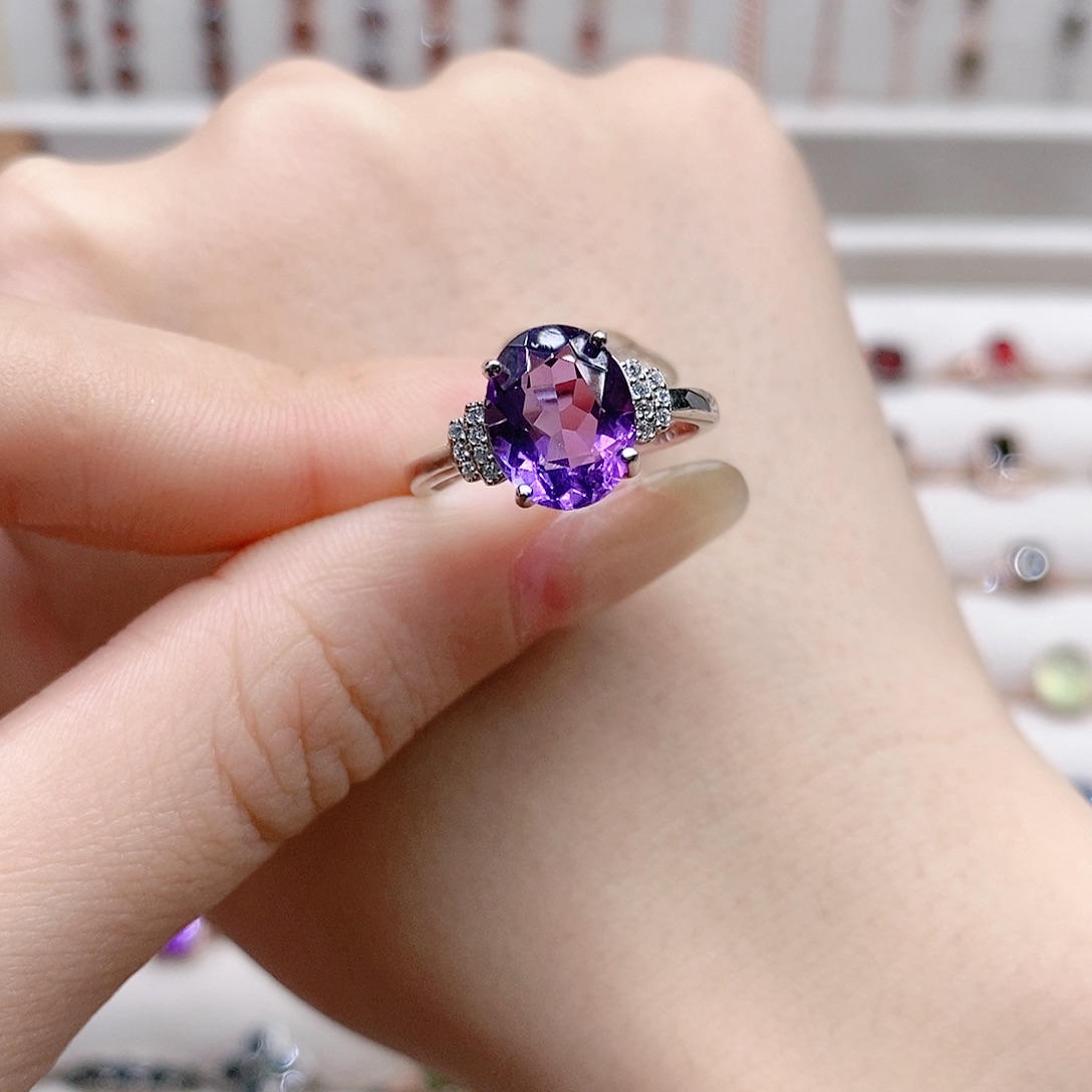 紫晶戒指银S925镶嵌开口