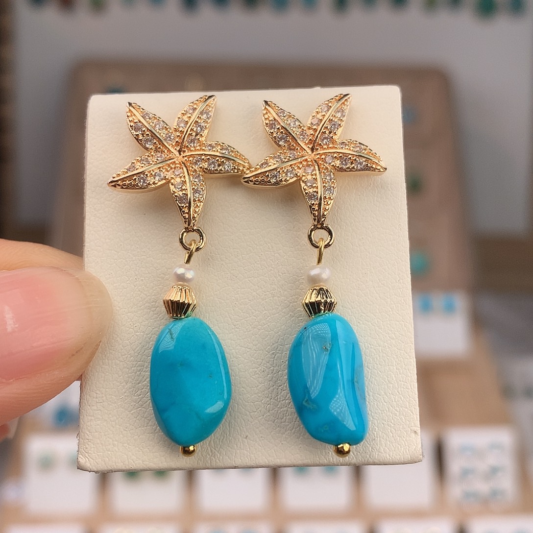 绿松石未镶嵌耳饰