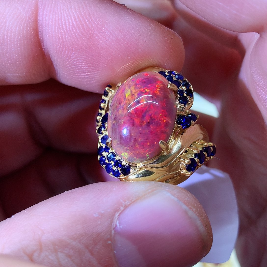 欧泊戒指9K金镶嵌戒指