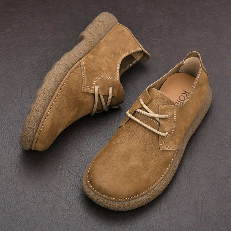春夏新款2025男士休闲软底软面百搭透气真皮复古系带单层牛皮男鞋