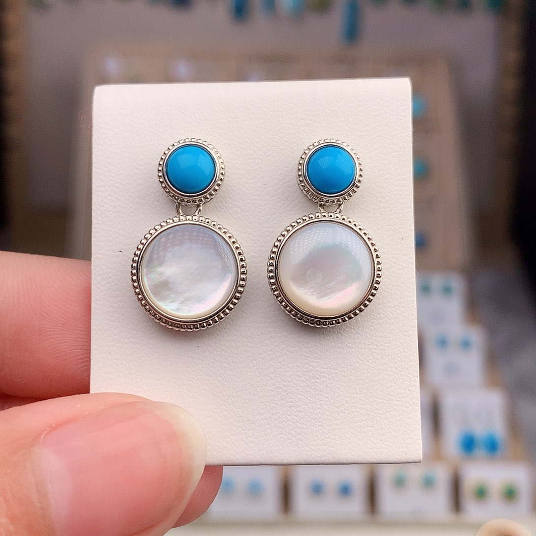 银S925镶嵌绿松石耳饰