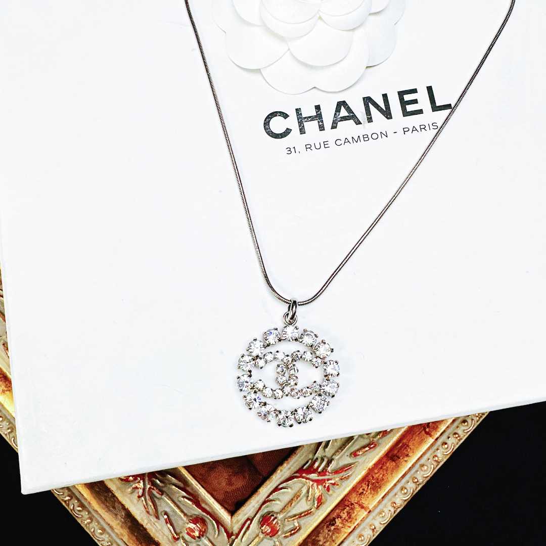 95新 Chanel/香奈儿 柚礼中古/香奈儿圆环双C满钻细项链XP