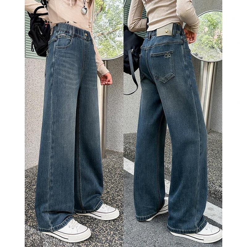 秋季新款女童牛仔裤中大童秋装长裤直筒宽松高腰zb6063简约童品