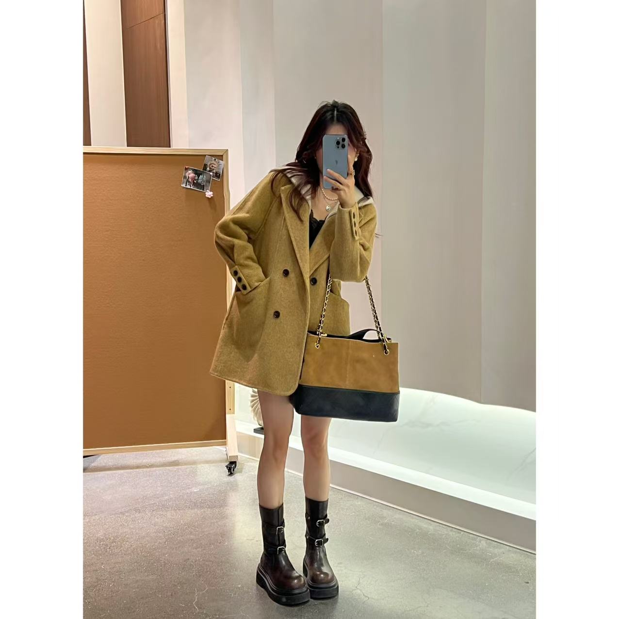 航邦祺韩系复古时尚休闲假两件双面羊毛大衣BQZ8870