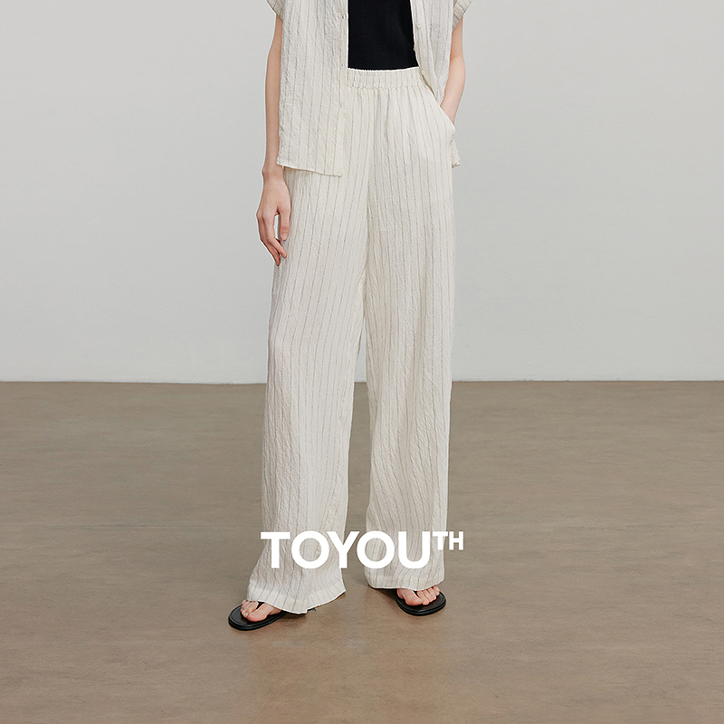 【张琪JIEJI专属】初语山本风仿麻感休闲裤新条纹宽松阔腿裤8527022