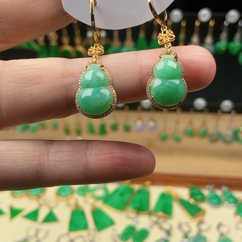【闪购商品】翡翠耳饰18K金镶嵌耳饰