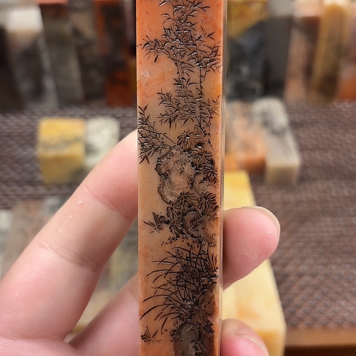 无***界印石昌化石众磊文化竹月刻绘