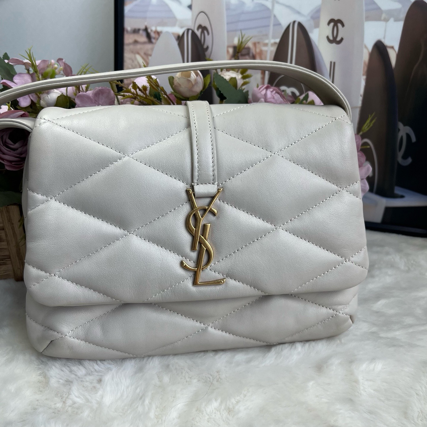 99新 YSL/圣罗兰 白金le57腋下云朵包