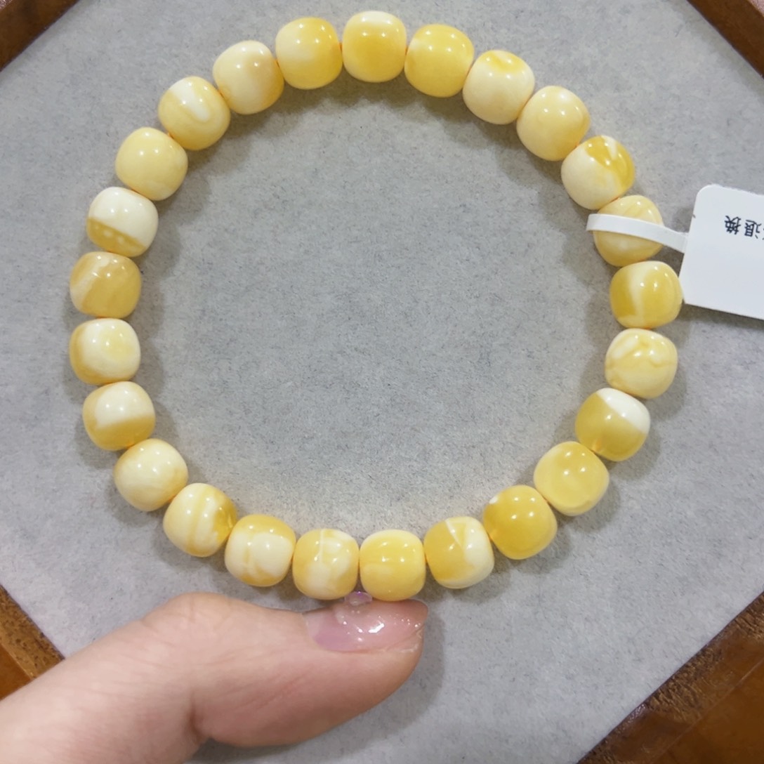 蜜蜡手链未镶嵌东**冬8.5m金瓷白妖花