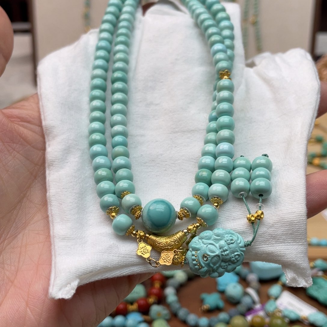 绿松石项链18K金镶嵌山*#