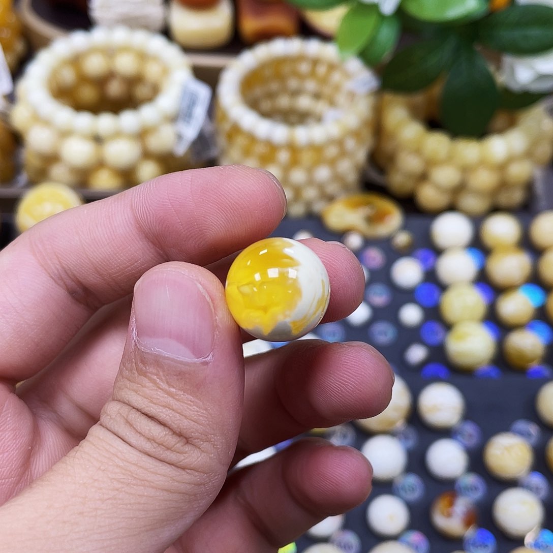 未镶嵌蜜蜡珠宝奇石15.5mm氧化石膏金溶洞款｜圆珠·段掌柜