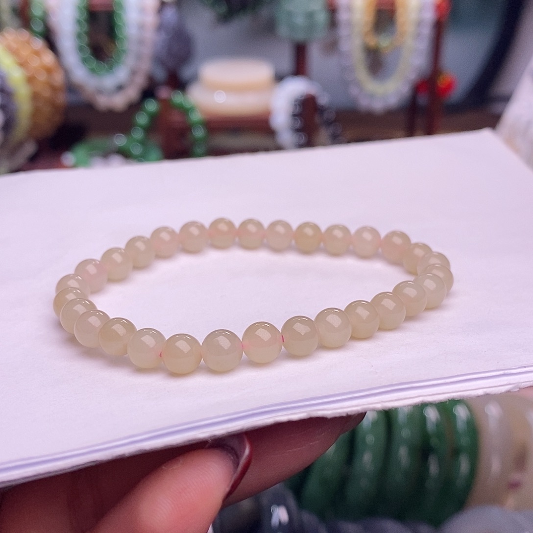 和田玉未镶嵌红粉手链6m