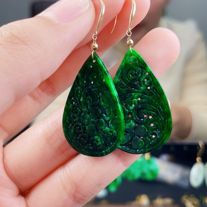 翡翠耳饰18K金镶嵌饰品