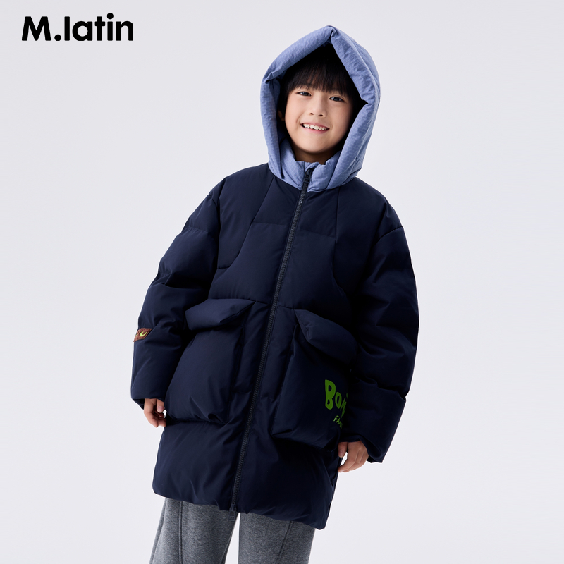 马拉丁童装儿童羽绒服冬男大童学院风中长羽绒服