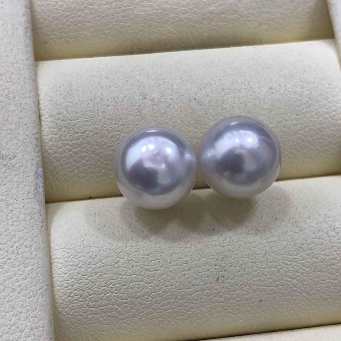 银S925镶嵌耳饰海水珍珠澳白耳饰10-11m m