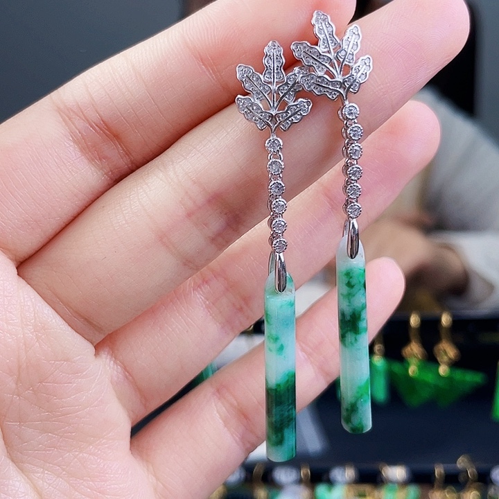 翡翠耳饰银S925镶嵌饰品