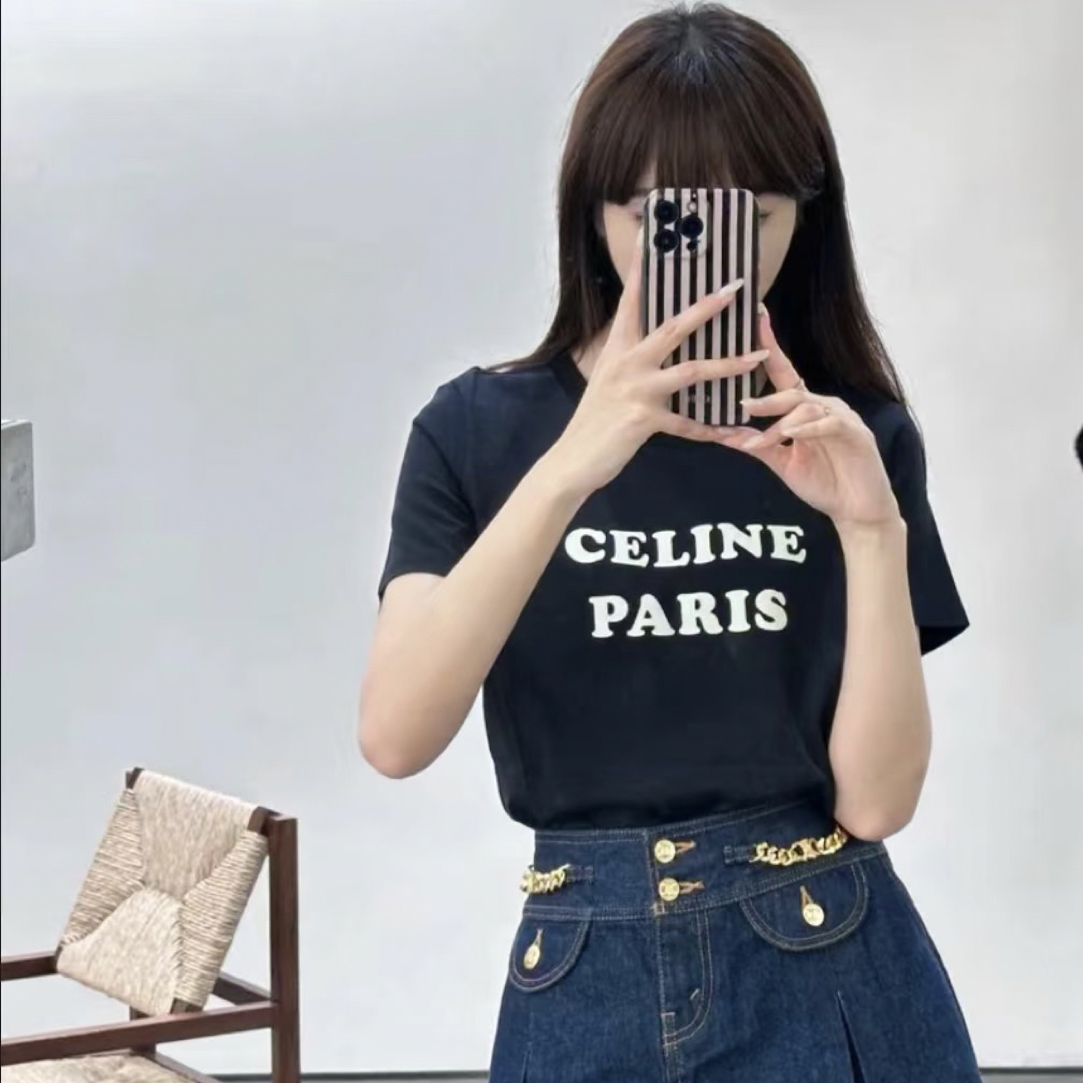 99新 Celine/思琳 胸围43衣长46 XS码 黑色胸前logo体恤 M192