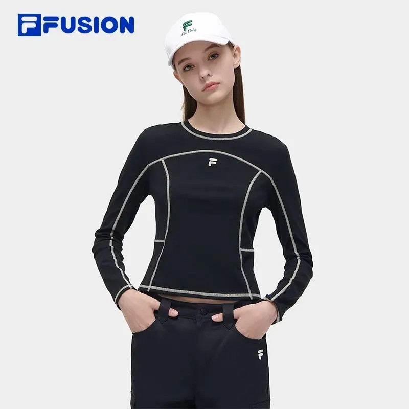 FILA FUSION斐乐针织长袖衫春季新款撞色明线修身上衣秋冬穿搭