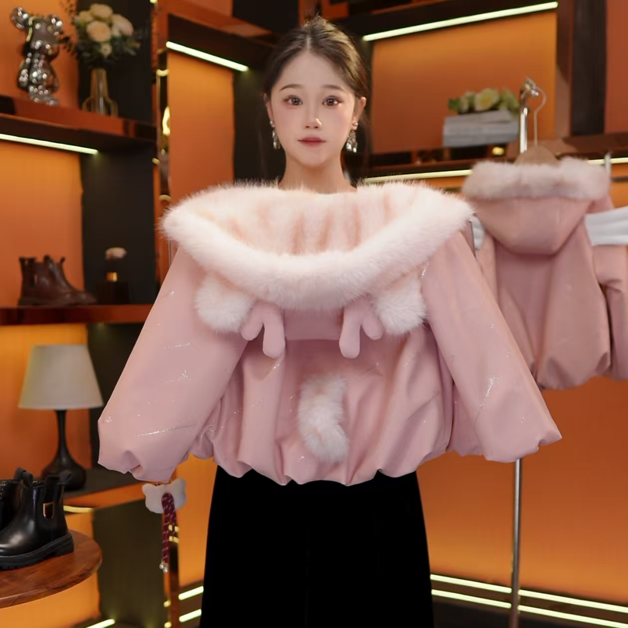 [MH 美画]1 女童冬季2025新款卡通小鹿连帽加绒加厚高定草草