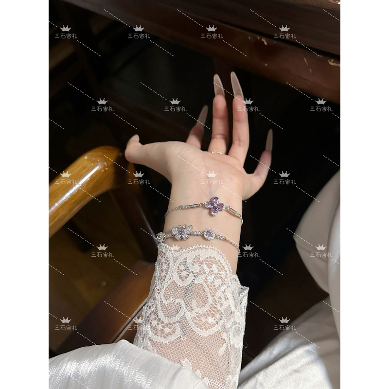 新款四叶草水晶镶嵌小众日男女韩蝶语感精致手饰闪亮钻轻奢