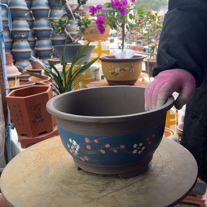 紫砂宜兴紫砂花盆富贵点彩大