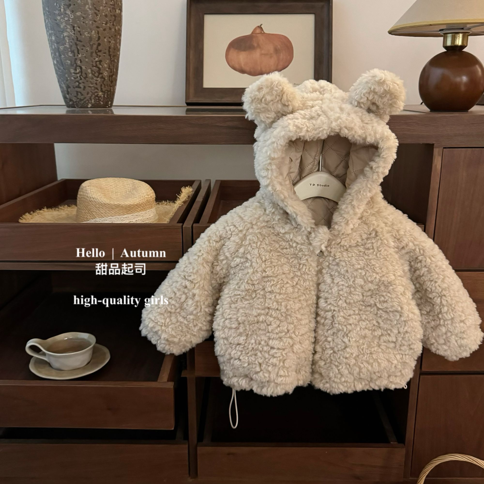 【甜品起司】小熊出没！韩国童装男女童夹棉加厚连帽毛毛衣洋气外套