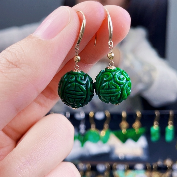 翡翠耳饰18K金镶嵌饰品