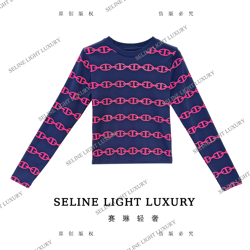 【25Q-619】七 2025 SELINE 新款猪鼻子印花时尚轻奢气质长袖