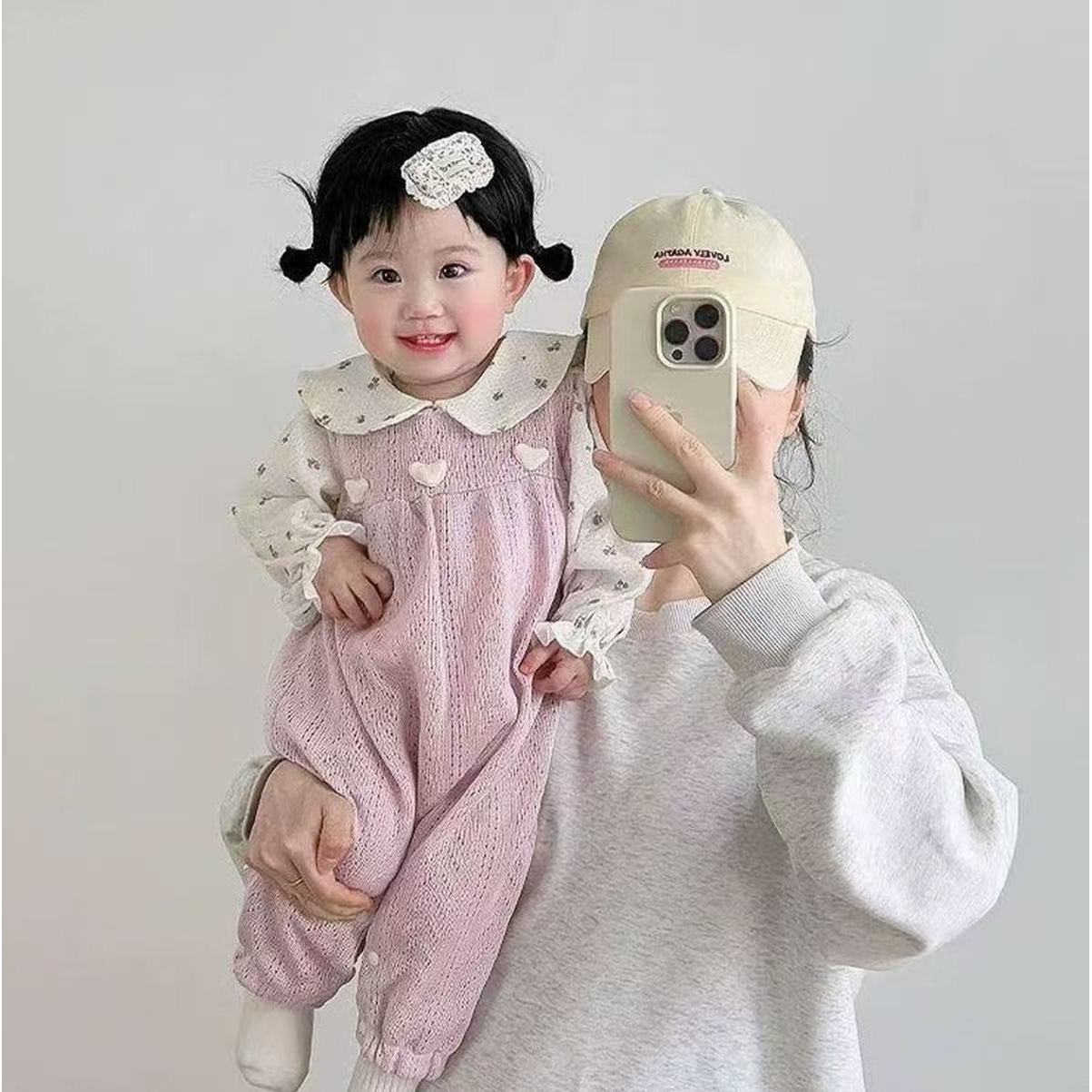 韩系女宝宝春秋婴童新款碎花衬衣背带裤