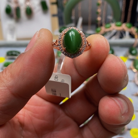 和田玉（碧玉）戒指银S925镶嵌