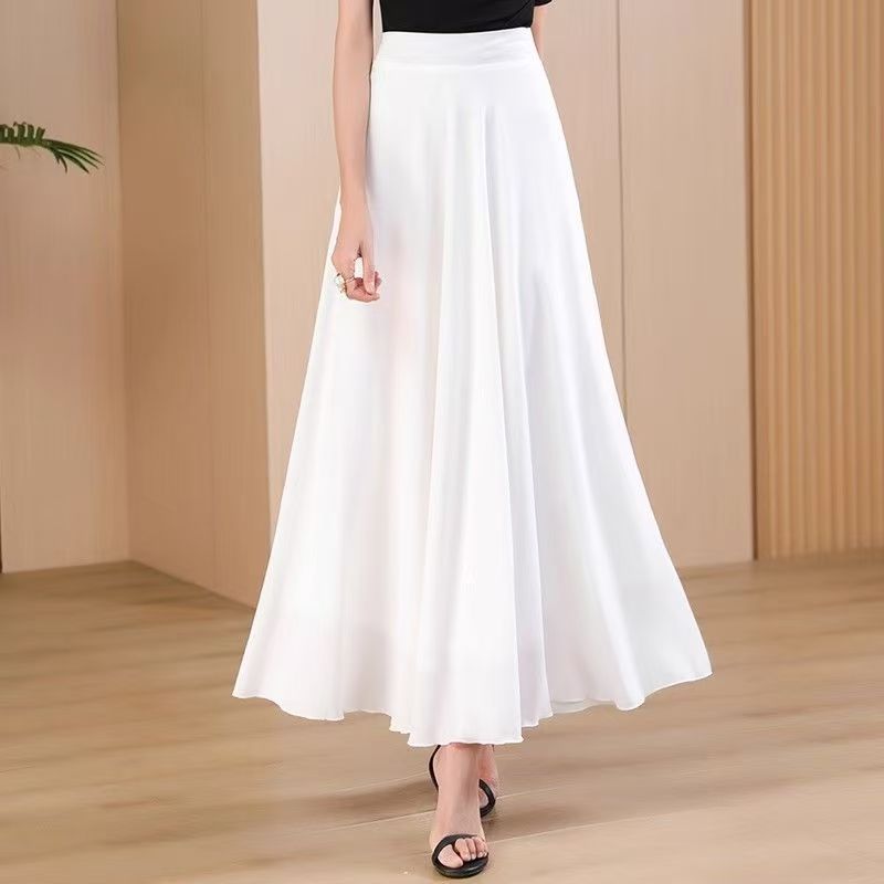 AA251-260双层松紧带长裙高腰薄款飘逸裙子半身裙中长款