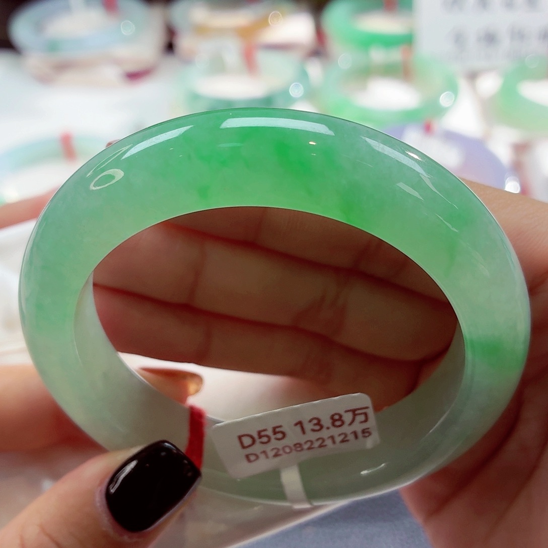 翡翠未镶嵌手镯冰甜绿点翠68-10