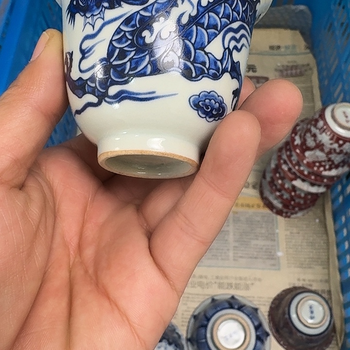 杯青花铠甲龙铃铛杯微瑕