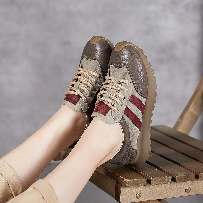 【惠州兄妹】2025新款真皮复古老爹鞋女 系带头层牛皮百搭休闲鞋