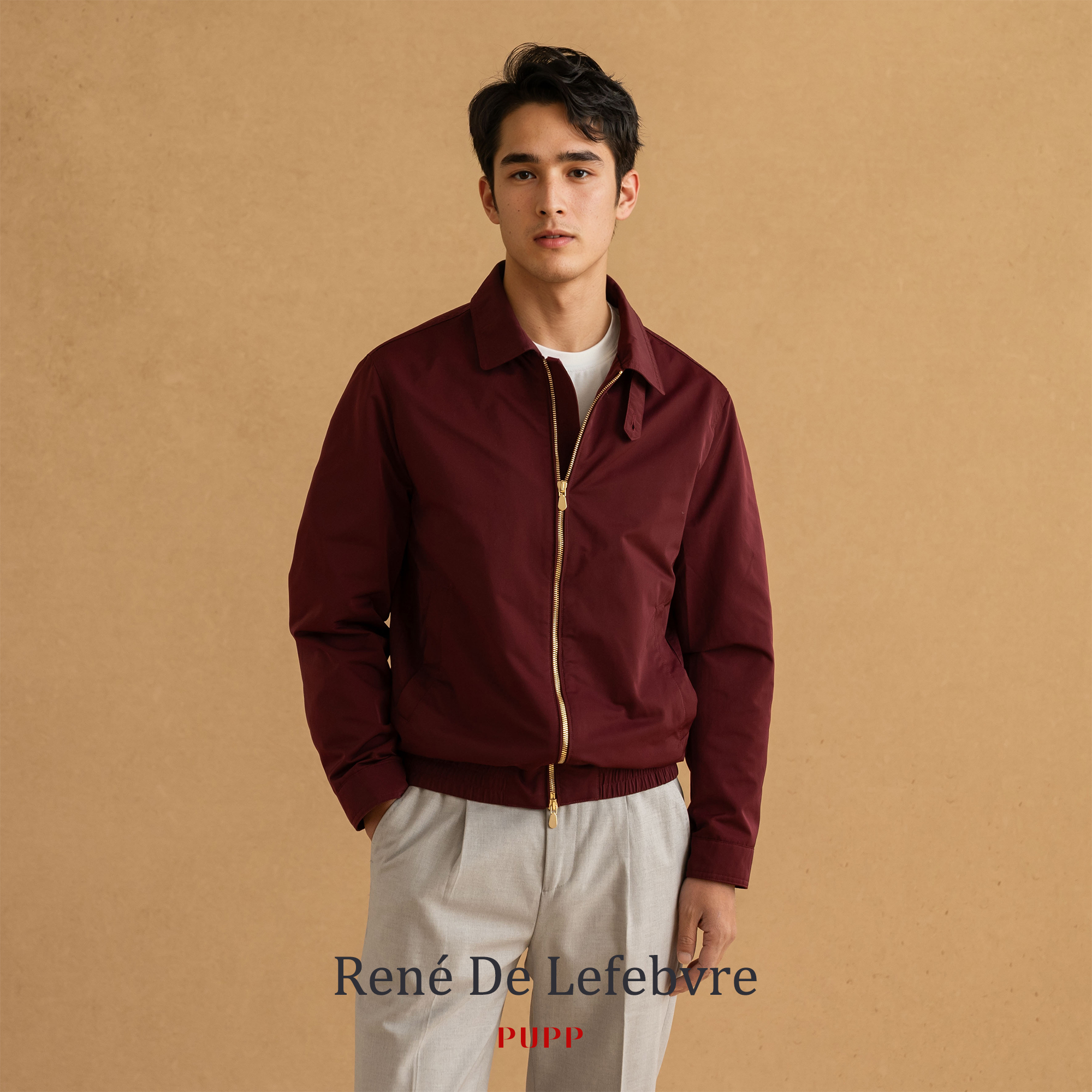 René De Lefebvre秋季男士防泼水华达呢休闲短夹克外套翻领修身款