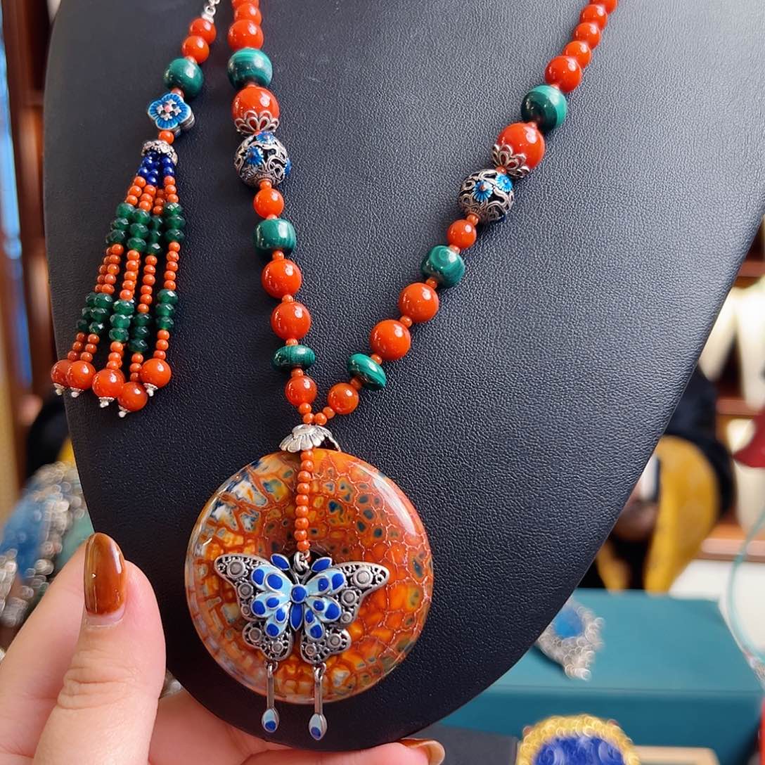 玛瑙银S925镶嵌挂件国风