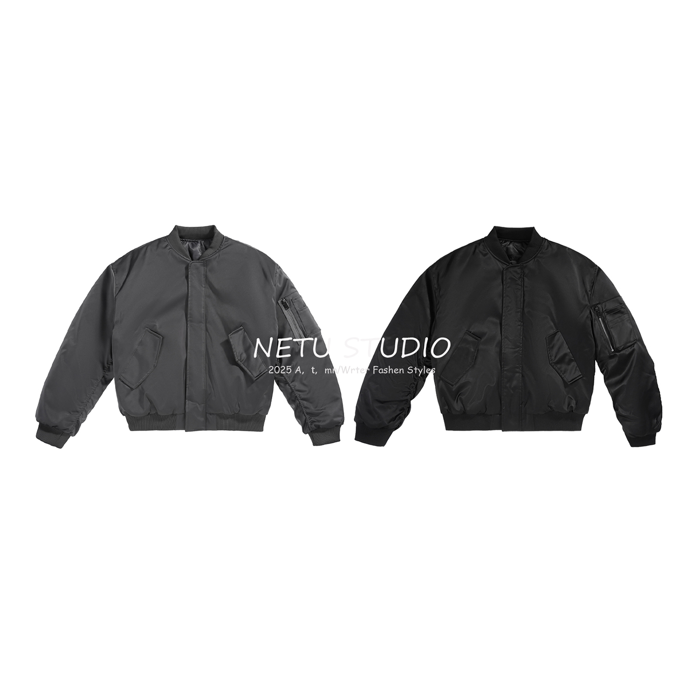 NETU 【轰炸机 bomber】哑光缎面飞行棉服男短款宽松冬季保暖外套